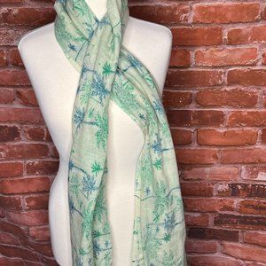 Floral Print Green and Blue Scarf